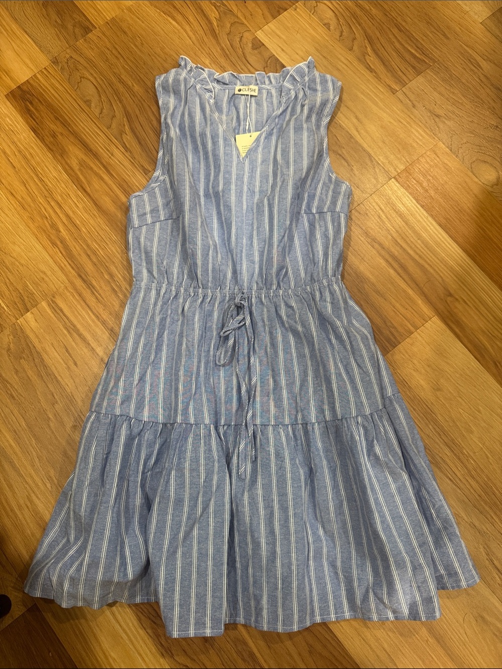 Cupshe Blue and White Striped Tiered Drawstring Dress